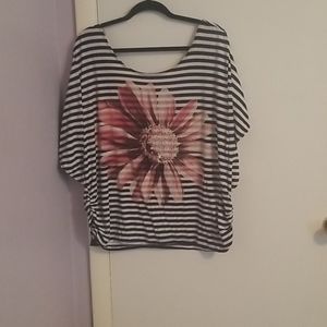 Dress Barn White/Blue Striped Shirt Size 2XL